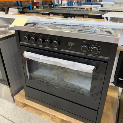 EX DISPLAY TECHNIKA TEG95TBK BLACK DUAL FUEL 900MM  FREESTANDING OVEN, 3 MONTH WARRANTY