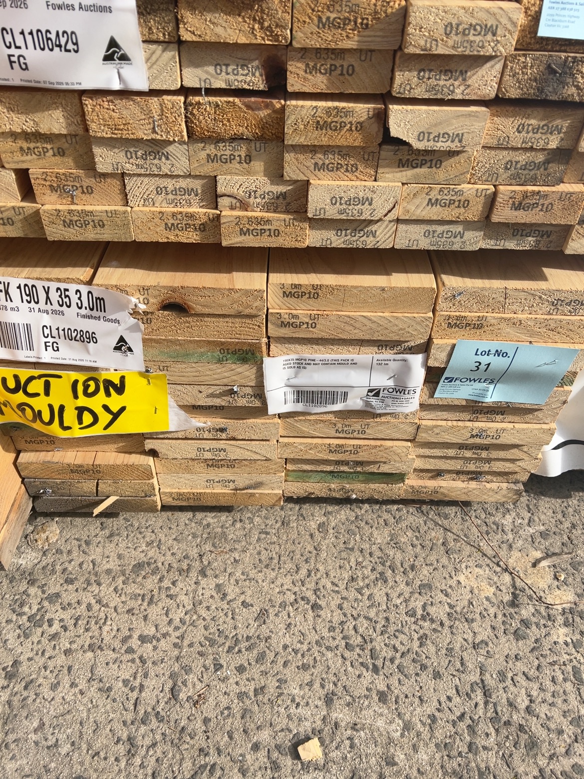 190X35 MGP10 PINE-44/3.0 (THIS PACK IS AGED STOCK AND MAY CONTAIN MOULD AND IS SOLD AS IS) 190X35 MGP10 PINE-44/3.0 (THIS PACK IS AGED STOCK AND MAY CONTAIN MOULD AND IS SOLD AS IS)