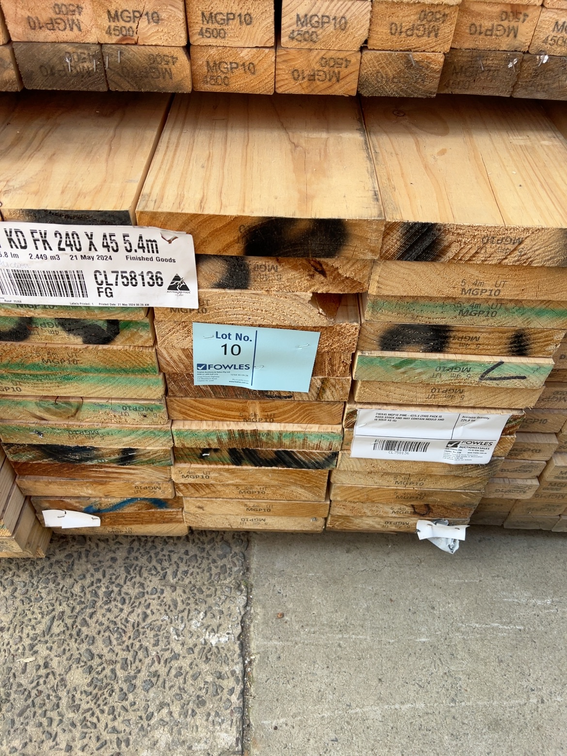 240X45 MGP10 PINE-42/5.4 (THIS PACK IS AGED STOCK AND MAY CONTAIN MOULD AND IS SOLD AS IS) 240X45 MGP10 PINE-42/5.4 (THIS PACK IS AGED STOCK AND MAY CONTAIN MOULD AND IS SOLD AS IS)