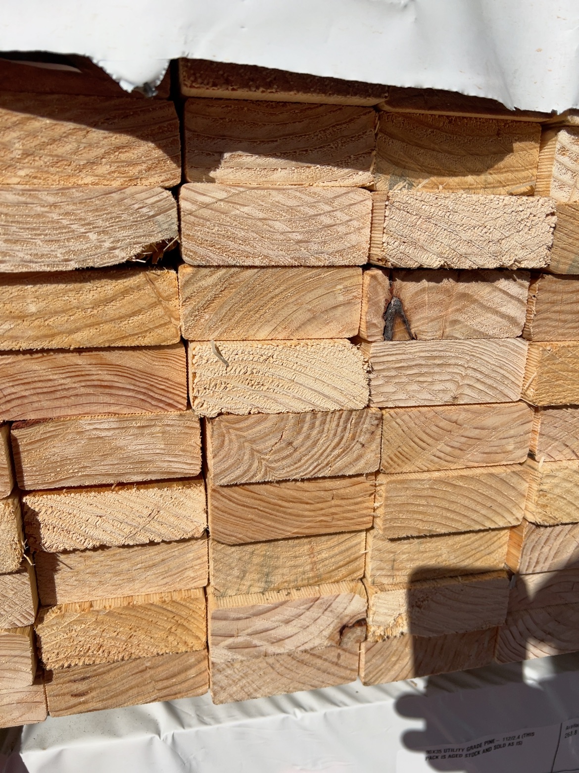90X35 UTILITY GRADE PINE- 112/2.4 (THIS PACK IS AGED STOCK AND SOLD AS IS) 90X35 UTILITY GRADE PINE- 112/2.4 (THIS PACK IS AGED STOCK AND SOLD AS IS)