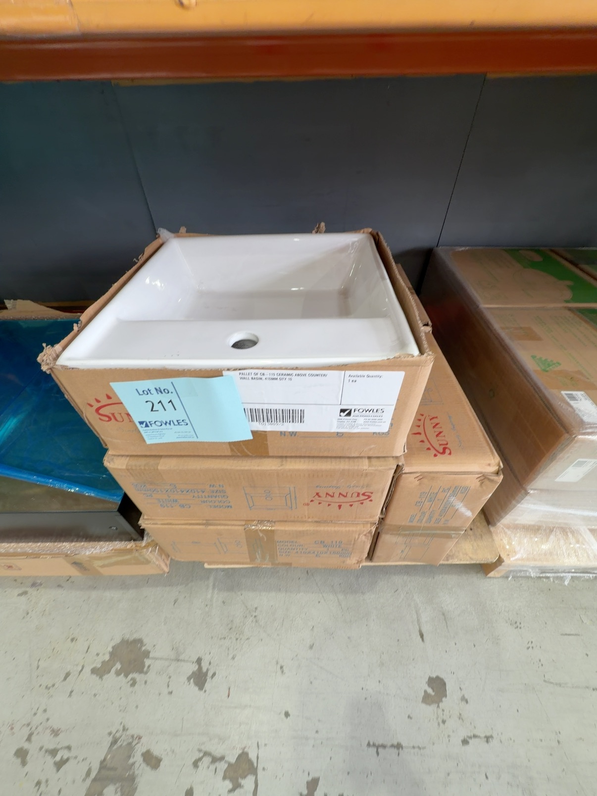 PALLET OF CB-119 CERAMIC ABOVE COUNTER/WALL BASIN, 410MM QTY 10 PALLET OF CB-119 CERAMIC ABOVE COUNTER/WALL BASIN, 410MM QTY 10