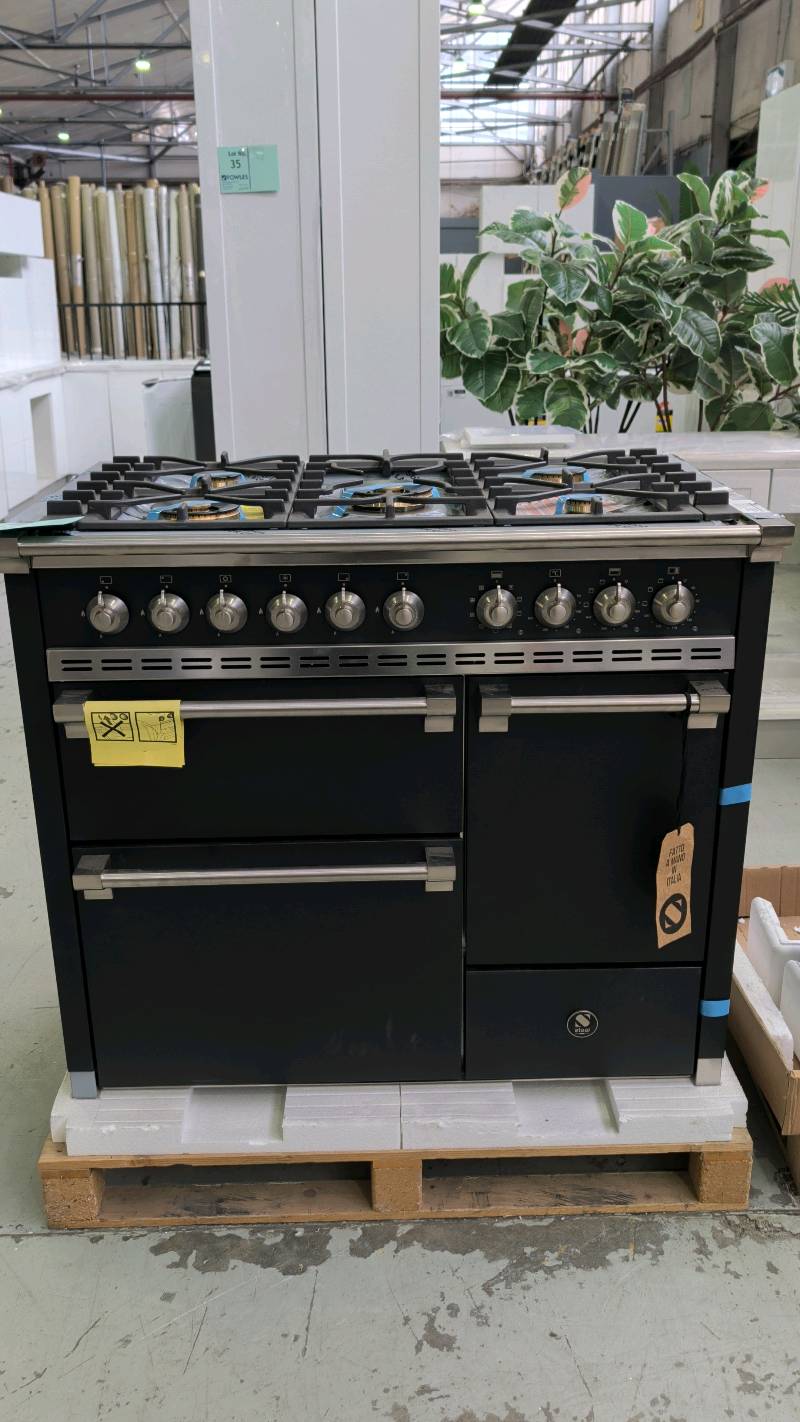 NEW STEEL AQ10SFFD4MANN ASCOT 100CM ANTHRACITE DUAL FUEL FREESTANDING OVEN WITH CHROME TRIM, 5 SOLID BRASS BURNERS INCLUDING MEGA WOK BURNER, 3 OVENS - 1 X 70 LITRE STEAM, 1 X 34 LITRE PIZZA & 1 X 39 LITRE 4 FUNCTION OVEN, COMMERCIAL GRADE SHELVING, HAND BUILT IN ITALY RRP$17,499 WITH 12 MONTH WARRANTY NEW STEEL AQ10SFFD4MANN ASCOT 100CM ANTHRACITE DUAL FUEL FREESTANDING OVEN WITH CHROME TRIM, 5 SOLID BRASS BURNERS INCLUDING MEGA WOK BURNER, 3 OVENS - 1 X 70 LITRE STEAM, 1 X 34 LITRE PIZZA & 1 X 39 LITRE 4 FUNCTION OVEN, COMMERCIAL GRADE SHELVING, HAND BUILT IN ITALY RRP$17,499 WITH 12 MONTH WARRANTY