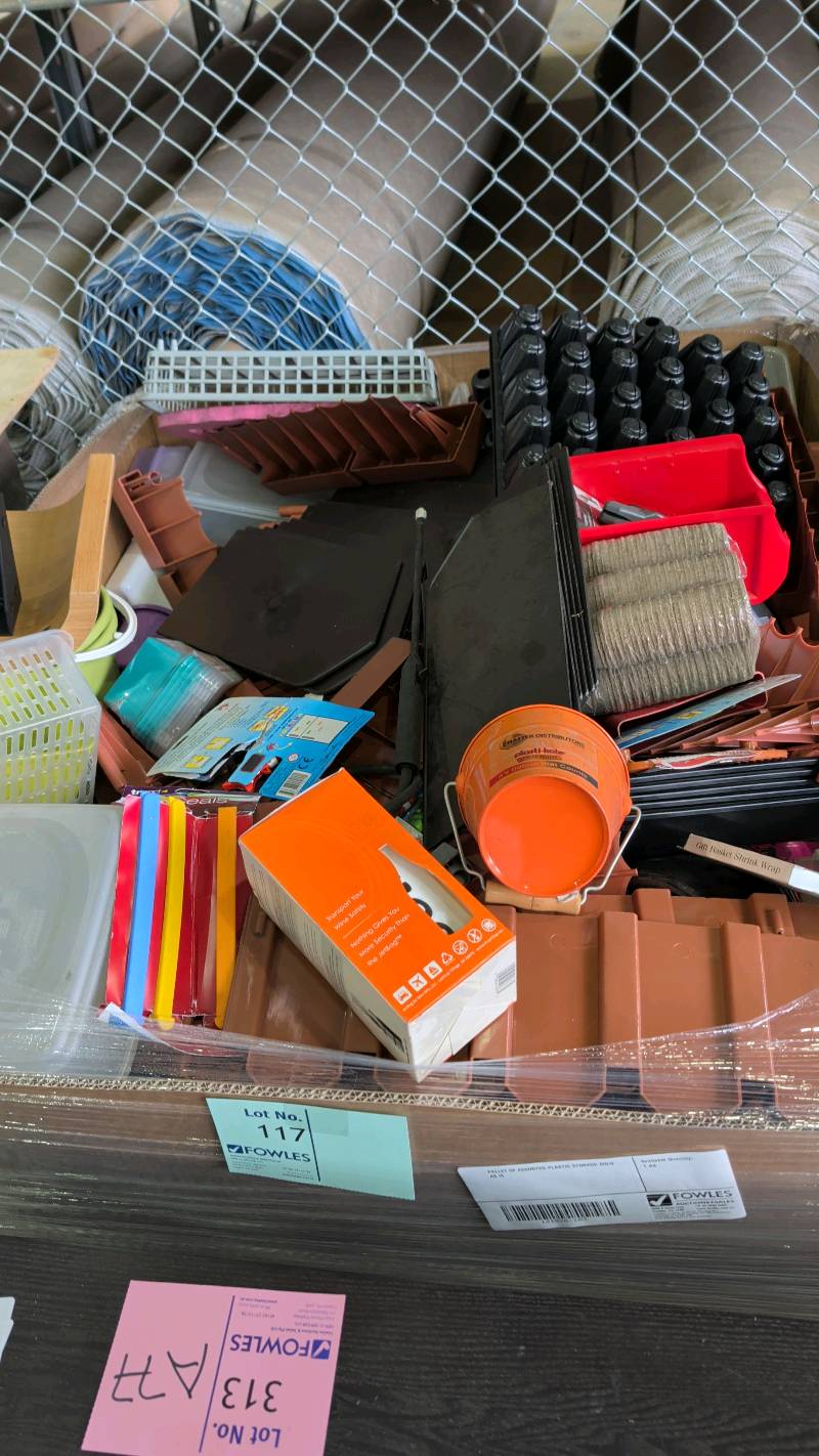 PALLET OF ASSORTED PLASTIC STORAGE SOLD AS IS PALLET OF ASSORTED PLASTIC STORAGE SOLD AS IS