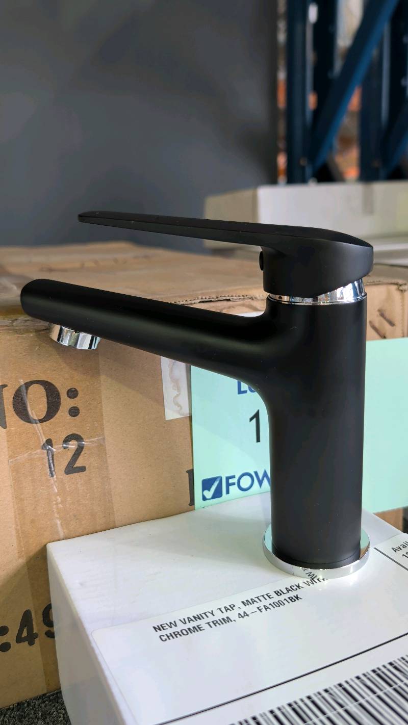 NEW VANITY TAP, MATTE BLACK WITH CHROME TRIM, 44-FA1001BK NEW VANITY TAP, MATTE BLACK WITH CHROME TRIM, 44-FA1001BK