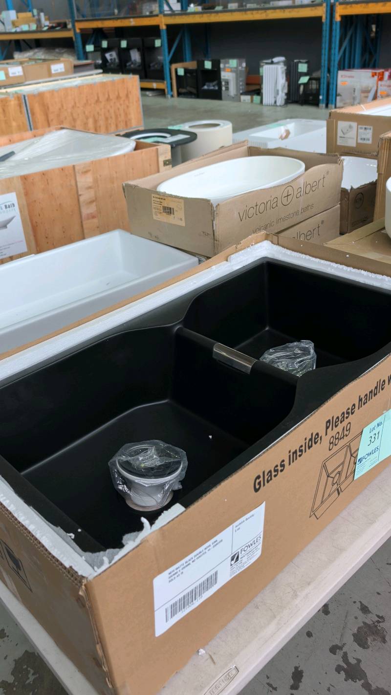 NEW MATTE BLACK DOUBLE BOWL SINK, 880MM X 490MM, NO WASTES, 44-GS8849B SOLD AS IS NEW MATTE BLACK DOUBLE BOWL SINK, 880MM X 490MM, NO WASTES, 44-GS8849B SOLD AS IS