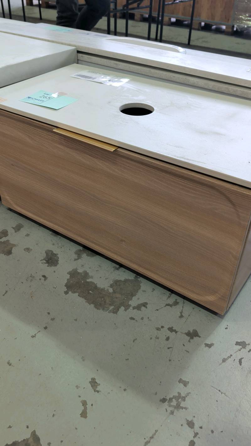 EX SHOWROOM DISPLAY - CICERO OAK WALL HUNG 900MM VANITY, SINGLE DRAWER WITH STONE TOP RRP$1469 EX SHOWROOM DISPLAY - CICERO OAK WALL HUNG 900MM VANITY, SINGLE DRAWER WITH STONE TOP RRP$1469