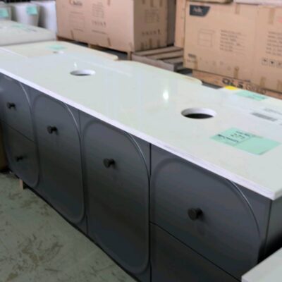 EX SHOWROOM DISPLAY - PORT 10 WALL HUNG 1500MM VANITY WITH CURVED PROFILE DOORS, MERCURIO GREY FINISH, WITH STONE TOP RRP$3528 EX SHOWROOM DISPLAY - PORT 10 WALL HUNG 1500MM VANITY WITH CURVED PROFILE DOORS, MERCURIO GREY FINISH, WITH STONE TOP RRP$3528