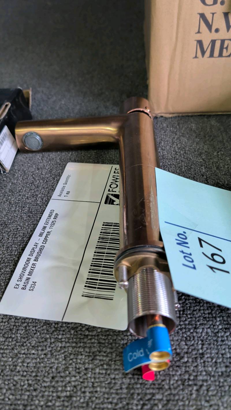 EX SHOWROOM DISPLAY - MILANI EXTENDED BASIN MIXER BRUSHED COPPER, 11525 RRP$334 EX SHOWROOM DISPLAY - MILANI EXTENDED BASIN MIXER BRUSHED COPPER, 11525 RRP$334