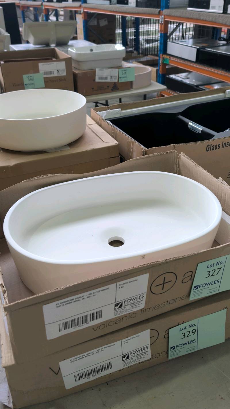 EX SHOWROOM DISPLAY - IOS 54 TOP MOUNT MATTE WHITE BOWL, VB-IOS-54 EX SHOWROOM DISPLAY - IOS 54 TOP MOUNT MATTE WHITE BOWL, VB-IOS-54