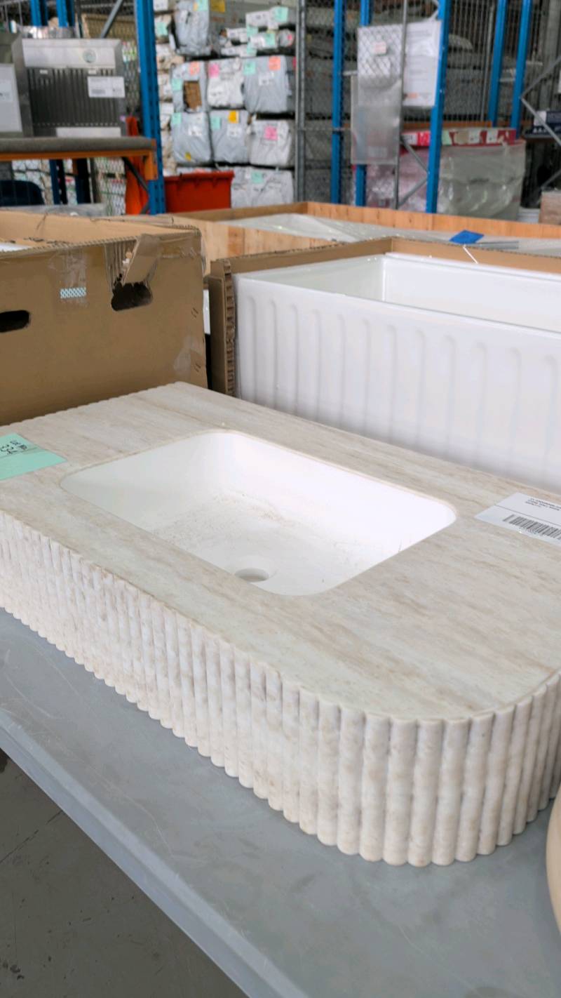 EX SHOWROOM DISPLAY - IMPERIAL FLUTED STONE WALL BASIN 1200MM TOPSIMP1200 RRP$2119 EX SHOWROOM DISPLAY - IMPERIAL FLUTED STONE WALL BASIN 1200MM TOPSIMP1200 RRP$2119
