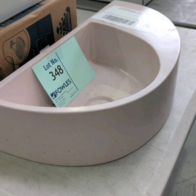 EX SHOWROOM DISPLAY - BLUSH PINK HALF MOON VANITY BASIN SOLD AS IS EX SHOWROOM DISPLAY - BLUSH PINK HALF MOON VANITY BASIN SOLD AS IS