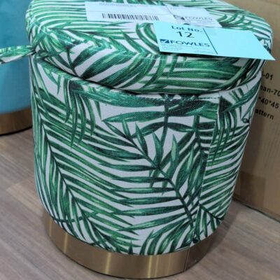 NEW ROUND OTTOMAN WITH STORAGE LID - LEAVES PATTERN SOLD AS IS