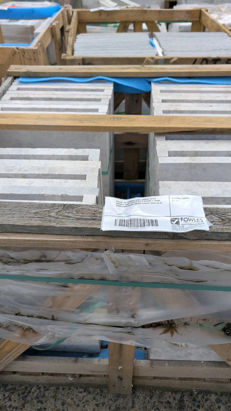 PALLET OF TUNDRA GREY SANDBLASTED MARBLE DROP PAVER 610 X 406MM X 30MM/60MM DROP (SOME ROUGH EDGES) SOLD AS IS PALLET OF TUNDRA GREY SANDBLASTED MARBLE DROP PAVER 610 X 406MM X 30MM/60MM DROP (SOME ROUGH EDGES) SOLD AS IS