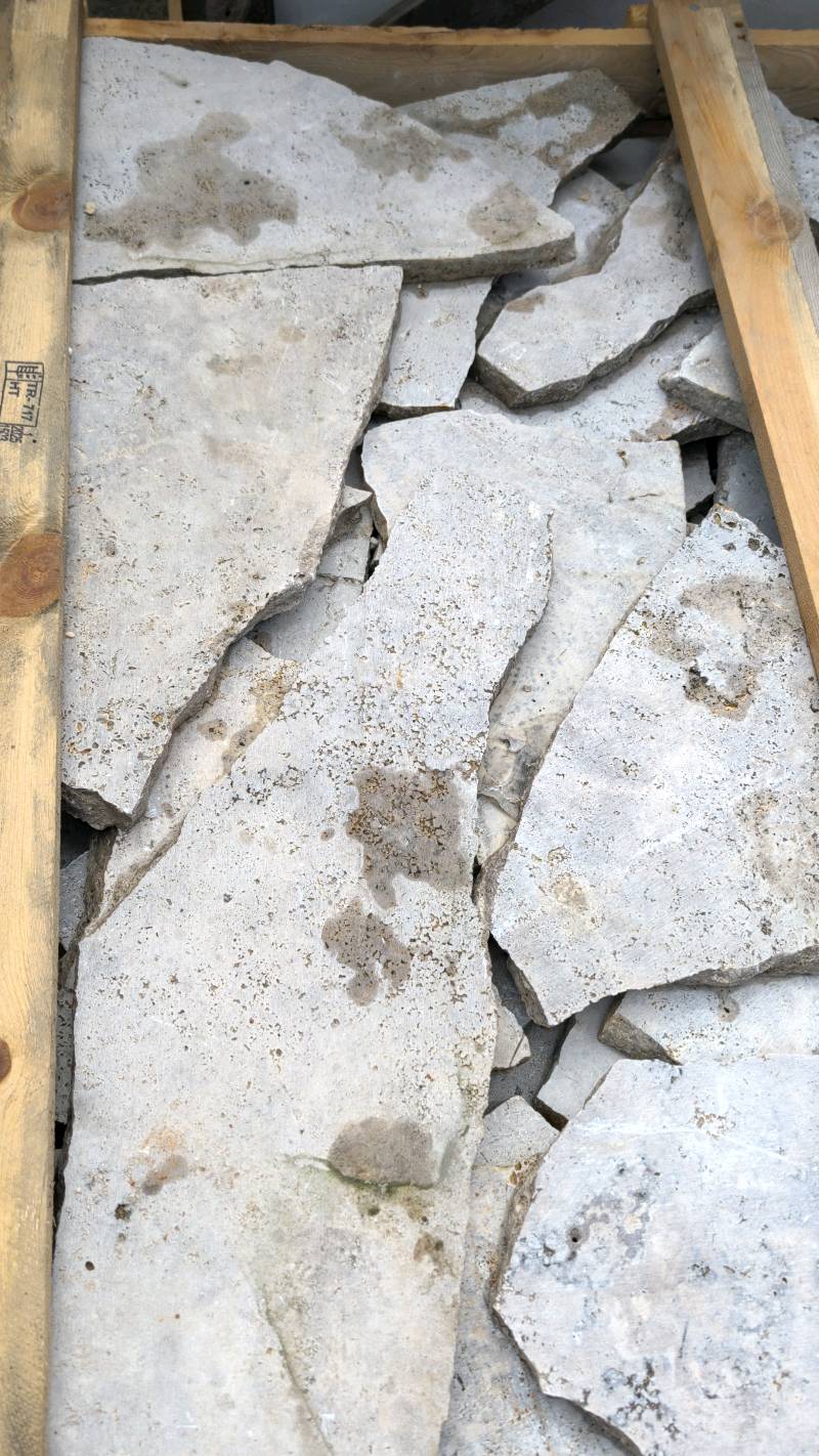 PALLET OF SILVER CRAZY STONE PAVERS, RANDOM SIZES, SOLD AS IS PALLET OF SILVER CRAZY STONE PAVERS, RANDOM SIZES, SOLD AS IS