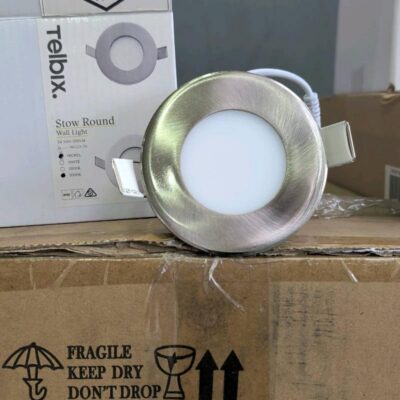 NEW BOX OF 42 QTY STOW ROUND DOWN LIGHT OR WALL LIGHT, NICKEL RRP$16 EACH, STOW-RD-NK850 NEW BOX OF 42 QTY STOW ROUND DOWN LIGHT OR WALL LIGHT, NICKEL RRP$16 EACH, STOW-RD-NK850