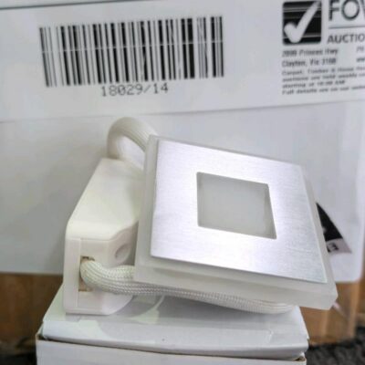 NEW BOX OF 27 QTY LIMA SQUARE DOWN LIGHT OR STAIR LIGHT, ALUMINIUM & ACRYLIC, RRP$58 EACH, LIMA 3S-AL83 NEW BOX OF 27 QTY LIMA SQUARE DOWN LIGHT OR STAIR LIGHT, ALUMINIUM & ACRYLIC, RRP$58 EACH, LIMA 3S-AL83