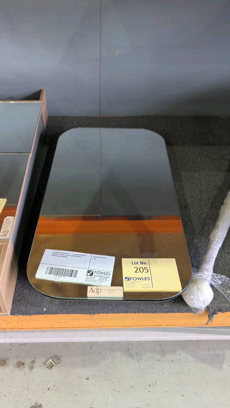 EX SHOWROOM DISPLAY - STADIUM MIRROR SHAVING CABINET BLACK 450MM WIDE X 900MM HIGH RRP$989 EX SHOWROOM DISPLAY - STADIUM MIRROR SHAVING CABINET BLACK 450MM WIDE X 900MM HIGH RRP$989
