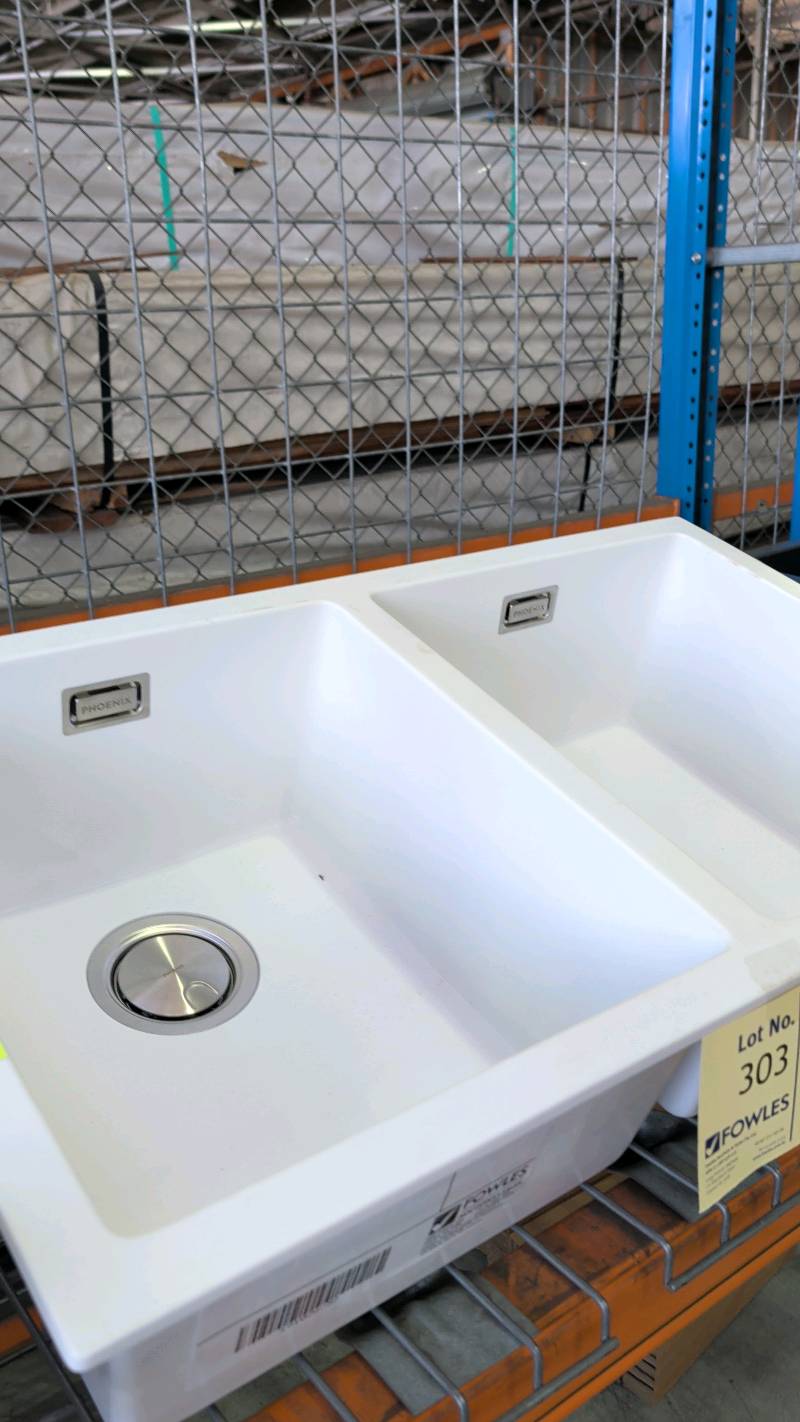 EX SHOWROOM DISPLAY - UNDERMOUNT PHOENIX WHITE DOUBLE BOWL SINK EX SHOWROOM DISPLAY - UNDERMOUNT PHOENIX WHITE DOUBLE BOWL SINK