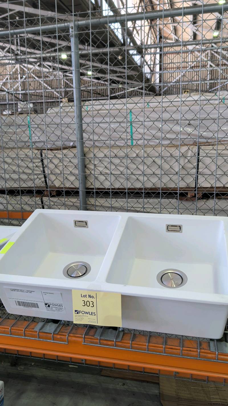 EX SHOWROOM DISPLAY - UNDERMOUNT PHOENIX WHITE DOUBLE BOWL SINK EX SHOWROOM DISPLAY - UNDERMOUNT PHOENIX WHITE DOUBLE BOWL SINK