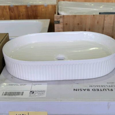EX SHOWROOM DISPLAY - GLOSS WHITE FLUTED BOWL, PILL SHAPE, SOLD AS IS