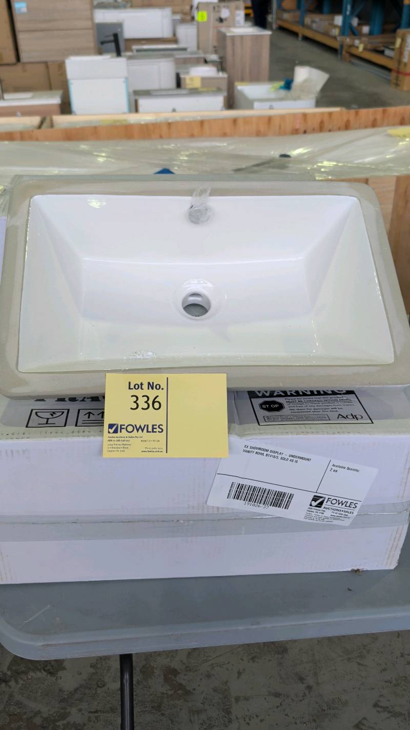 EX SHOWROOM DISPLAY - UNDERMOUNT VANITY BOWL BT418/3, SOLD AS IS EX SHOWROOM DISPLAY - UNDERMOUNT VANITY BOWL BT418/3, SOLD AS IS