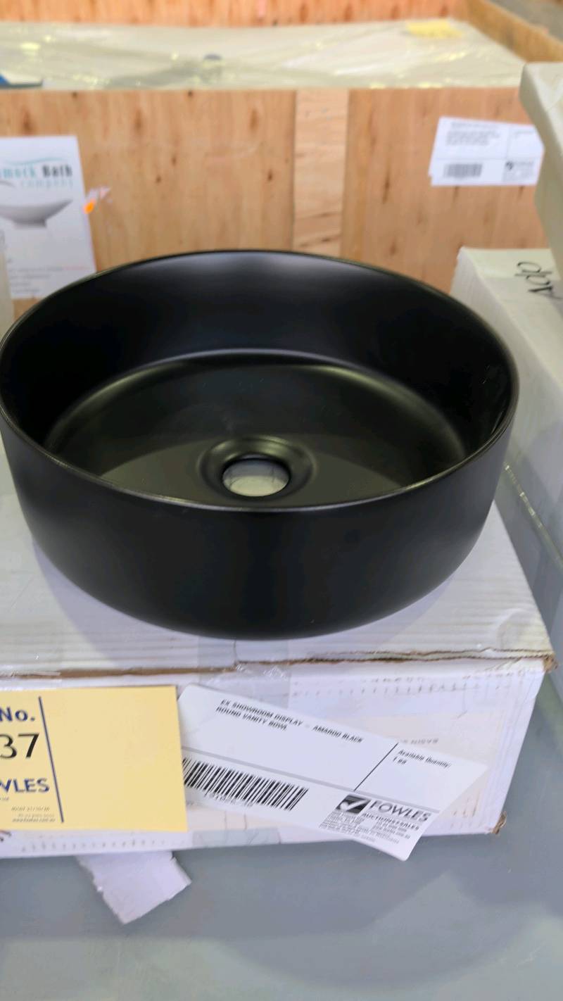 EX SHOWROOM DISPLAY - AMAROO BLACK ROUND VANITY BOWL EX SHOWROOM DISPLAY - AMAROO BLACK ROUND VANITY BOWL
