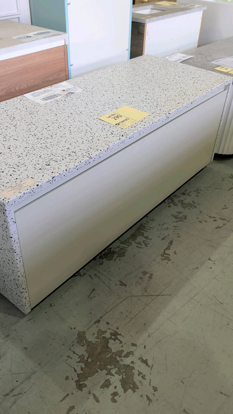 EX SHOWROOM DISPLAY - TIMBERLINE AINSWORTH 1200MM WALL HUNG VANITY, SINGLE BEVELLED EDGE DRAWER, TERRAZZO STONE TOP WITH WATERFALL SIDES, SOLD AS IS RRP$3360 EX SHOWROOM DISPLAY - TIMBERLINE AINSWORTH 1200MM WALL HUNG VANITY, SINGLE BEVELLED EDGE DRAWER, TERRAZZO STONE TOP WITH WATERFALL SIDES, SOLD AS IS RRP$3360