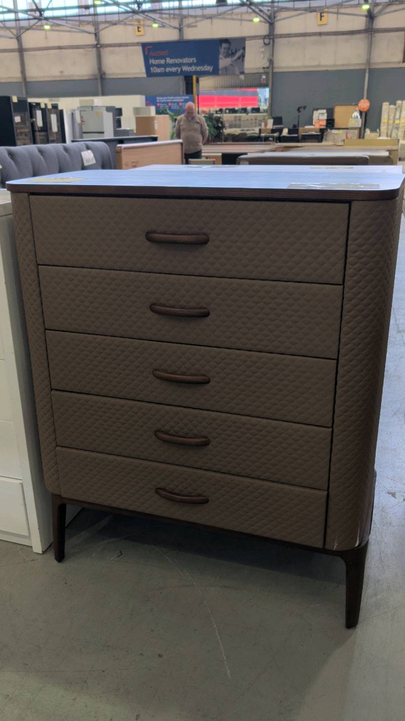 EX DISPLAY - ELEGANT TALLBOY - LEATHER & OAK, RRP$1299 SOLD AS IS EX DISPLAY - ELEGANT TALLBOY - LEATHER & OAK, RRP$1299 SOLD AS IS