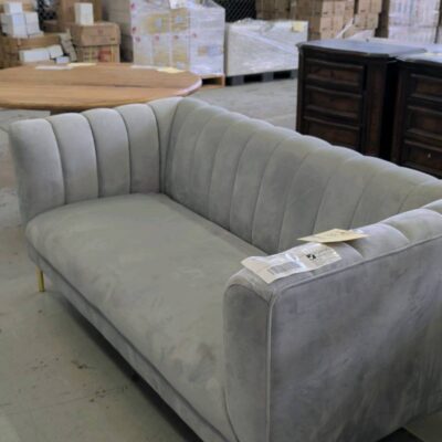 EX DISPLAY - PARIS GREY VELVET 2 SEATER COUCH WITH GOLD LEGS SOLD AS IS