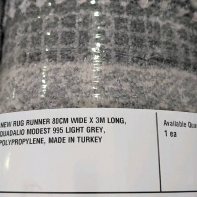 NEW RUG RUNNER 80CM WIDE X 3M LONG, QUADALIO MODEST 995 LIGHT GREY, POLYPROPYLENE, MADE IN TURKEY NEW RUG RUNNER 80CM WIDE X 3M LONG, QUADALIO MODEST 995 LIGHT GREY, POLYPROPYLENE, MADE IN TURKEY