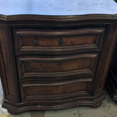 EX DISPLAY - PIENZO ANTIQUE STYLE SOLID TIMBER BEDSIDES, SOME DAMAGE, RRP$1299 SOLD AS IS