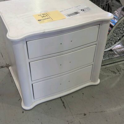 EX DISPLAY - WHITE TIMBER BEDSIDE TABLE SOLD AS IS