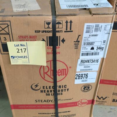 NEW RHEEM 61305007 3.6W TRIPLE ELEMENT HEAVY DUTY ELECTRIC HOT WATER SYSTEM, 50 LITRE, SOLD AS IS 14 DAY WARRANTY NEW RHEEM 61305007 3.6W TRIPLE ELEMENT HEAVY DUTY ELECTRIC HOT WATER SYSTEM, 50 LITRE, SOLD AS IS 14 DAY WARRANTY