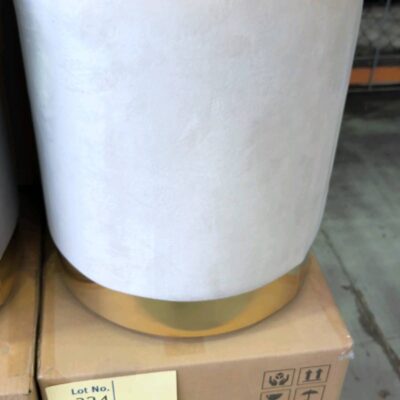 NEW BEIGE VELVET OTTOMAN WITH GOLD TRIM BASE NEW BEIGE VELVET OTTOMAN WITH GOLD TRIM BASE