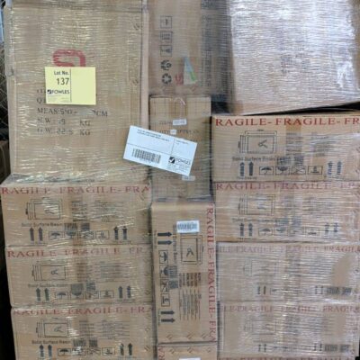 PALLET OF ASSORTED BATHROOM ACCESSORIES AND VANITY BOWLS, SOLD AS IS