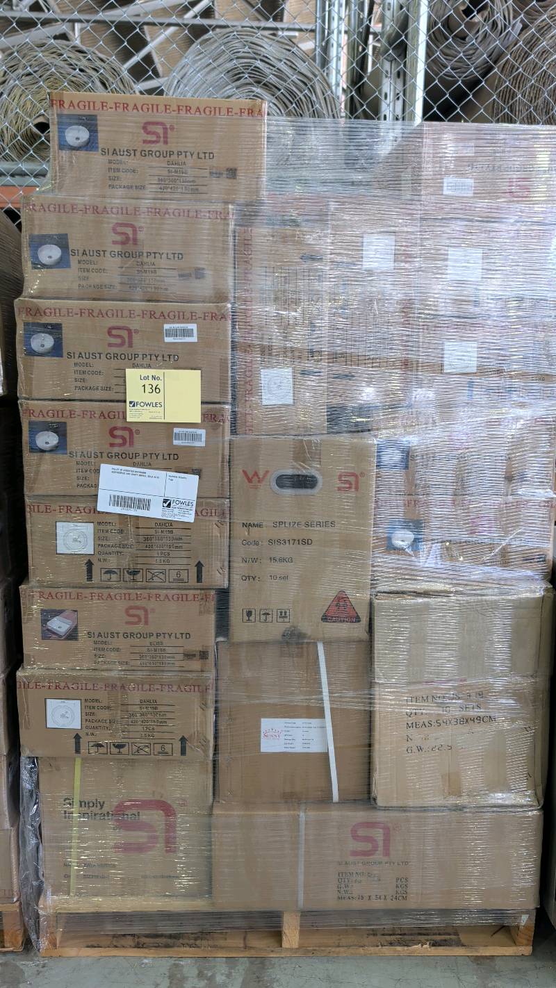 PALLET OF ASSORTED BATHROOM ACCESSORIES AND VANITY BOWLS, SOLD AS IS PALLET OF ASSORTED BATHROOM ACCESSORIES AND VANITY BOWLS, SOLD AS IS
