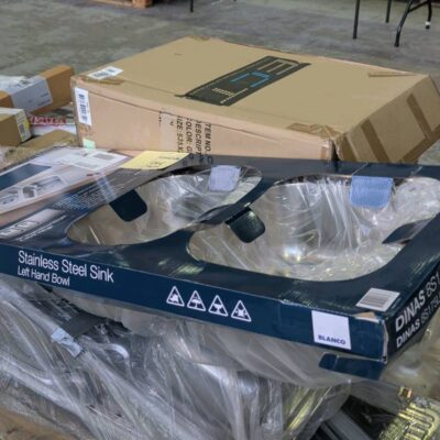 PALLET OF ASSORTED HARDWARE ITEMS INCLUDING SHOWER BASE, KITCHEN SINKS, 2 X 500MM VANITY BASES ETC SOLD AS IS NO WARRANTY PALLET OF ASSORTED HARDWARE ITEMS INCLUDING SHOWER BASE, KITCHEN SINKS, 2 X 500MM VANITY BASES ETC SOLD AS IS NO WARRANTY