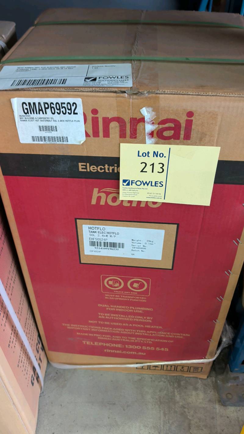 NEW RINNAI HOT FLO ELECTRIC HOT WATER STORAGE TANK, 2.4KW SOLD AS IS 14 DAY WARRANTY NEW RINNAI HOT FLO ELECTRIC HOT WATER STORAGE TANK, 2.4KW SOLD AS IS 14 DAY WARRANTY