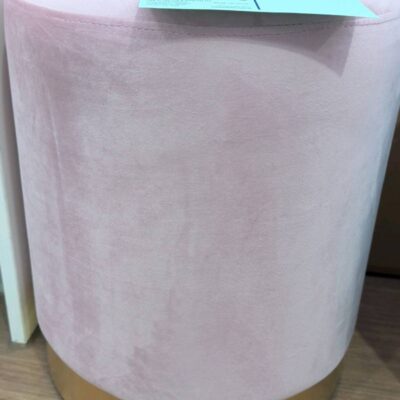 NEW ROUND OTTOMAN - PINK VELVET WITH GOLD TRIM BASE, SOLD AS IS NEW ROUND OTTOMAN - PINK VELVET WITH GOLD TRIM BASE, SOLD AS IS