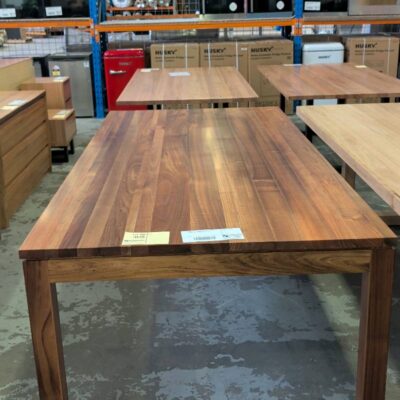 EX DISPLAY ELWOOD BLACKWOOD TIMBER 2500MM DINING TABLE, SOLD AS IS