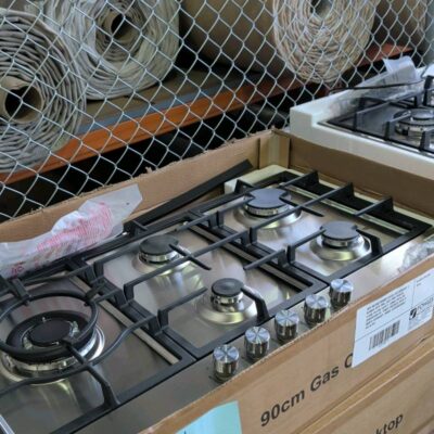 NEW MILANO 900MM S/STEEL GAS COOKTOP, 5 BURNER WITH WOK, CAST IRON TRIVETS, FLAME FAILURE SAFETY, COMES WITH LPG CONVERSION KIT, FRONT CONTROLS WITH 12 MONTH WARRANTY, MODEL HZCGG9005WC2 539.40.503 NEW MILANO 900MM S/STEEL GAS COOKTOP, 5 BURNER WITH WOK, CAST IRON TRIVETS, FLAME FAILURE SAFETY, COMES WITH LPG CONVERSION KIT, FRONT CONTROLS WITH 12 MONTH WARRANTY, MODEL HZCGG9005WC2 539.40.503