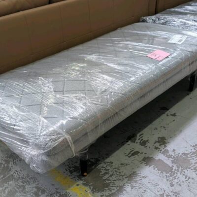 EX STAGING - LARGE GREY DIAMOND UPHOLSTERED RECTANGLE OTTOMAN SOLD AS IS EX STAGING - LARGE GREY DIAMOND UPHOLSTERED RECTANGLE OTTOMAN SOLD AS IS