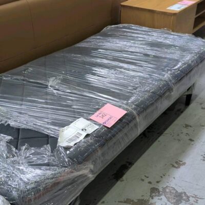 EX STAGING - LARGE DARK GREY DIAMOND UPHOLSTERED RECTANGLE OTTOMAN SOLD AS IS EX STAGING - LARGE DARK GREY DIAMOND UPHOLSTERED RECTANGLE OTTOMAN SOLD AS IS