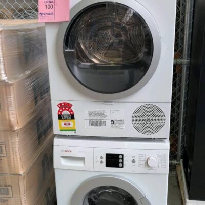 SECOND HAND BOSCH STACKED LAUNDRY PACKAGE – BOSCH WAE22466AU SERIES 4 7KG FRONT LOAD WASHING MACHINE, 1100RPM, PLUS BOSCH WTR85T00AU/05 SERIES 6 8KG HEAT PUMP DRYER, 8-STAR ENERGY RATING. INCLUDES GENUINE BOSCH STACKING KIT. ORIGINAL COMBINED RRP APPROXIMATELY $2,700. EXCELLENT CONDITION. 14 DAYS WARRANTY. SECOND HAND BOSCH STACKED LAUNDRY PACKAGE – BOSCH WAE22466AU SERIES 4 7KG FRONT LOAD WASHING MACHINE, 1100RPM, PLUS BOSCH WTR85T00AU/05 SERIES 6 8KG HEAT PUMP DRYER, 8-STAR ENERGY RATING. INCLUDES GENUINE BOSCH STACKING KIT. ORIGINAL COMBINED RRP APPROXIMATELY $2,700. EXCELLENT CONDITION. 14 DAYS WARRANTY.
