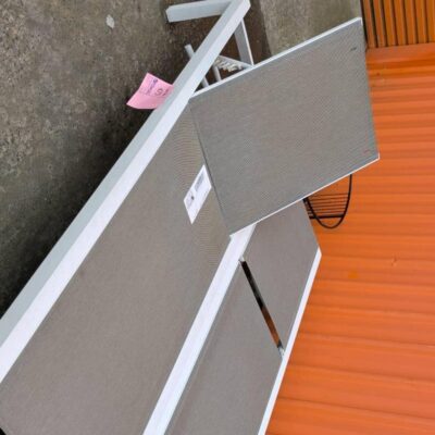 EX STAGING - WHITE FRAMED SUNLOUNGER, TAUPE MATERIAL SOLD AS IS