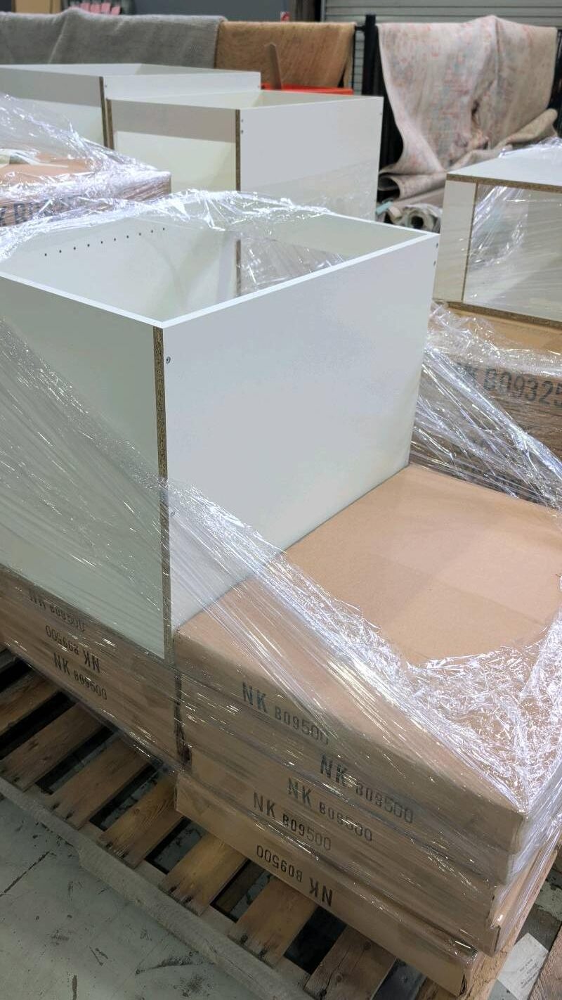 PALLET OF ASSORTED KITCHEN CABINETS SOLD AS IS PALLET OF ASSORTED KITCHEN CABINETS SOLD AS IS