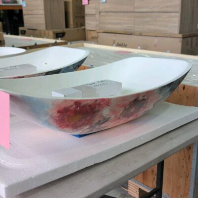 NEW SOLID SURFACE HAMMOCK BASIN, FLOWER HANDPAINTED EXTERIOR HB660F NEW SOLID SURFACE HAMMOCK BASIN, FLOWER HANDPAINTED EXTERIOR HB660F