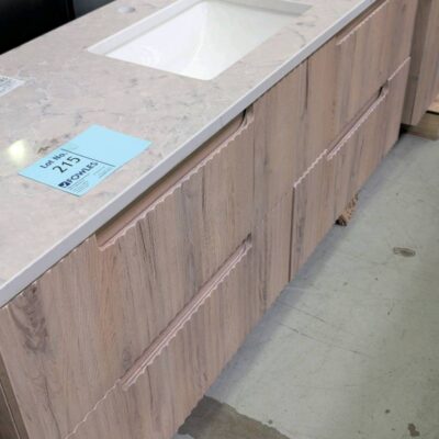 NEW AULIC TUSCANA 1500MM WALL HUNG VANITY, WOOD GRAIN GROOVE FINISH WITH SINGLE BOWL UNDERMOUNT BASIN, ALPINE WHITE STONE TOP RRP$3179 NEW AULIC TUSCANA 1500MM WALL HUNG VANITY, WOOD GRAIN GROOVE FINISH WITH SINGLE BOWL UNDERMOUNT BASIN, ALPINE WHITE STONE TOP RRP$3179