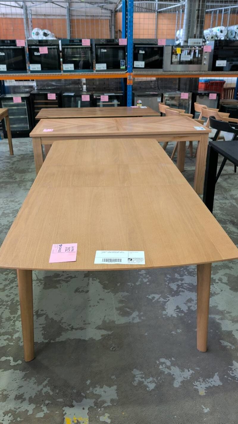 EX DISPLAY ERIN EXTENSION DINING TABLE 1900MM - 2400MM, OAK NATURAL, SOLD AS IS EX DISPLAY ERIN EXTENSION DINING TABLE 1900MM - 2400MM, OAK NATURAL, SOLD AS IS