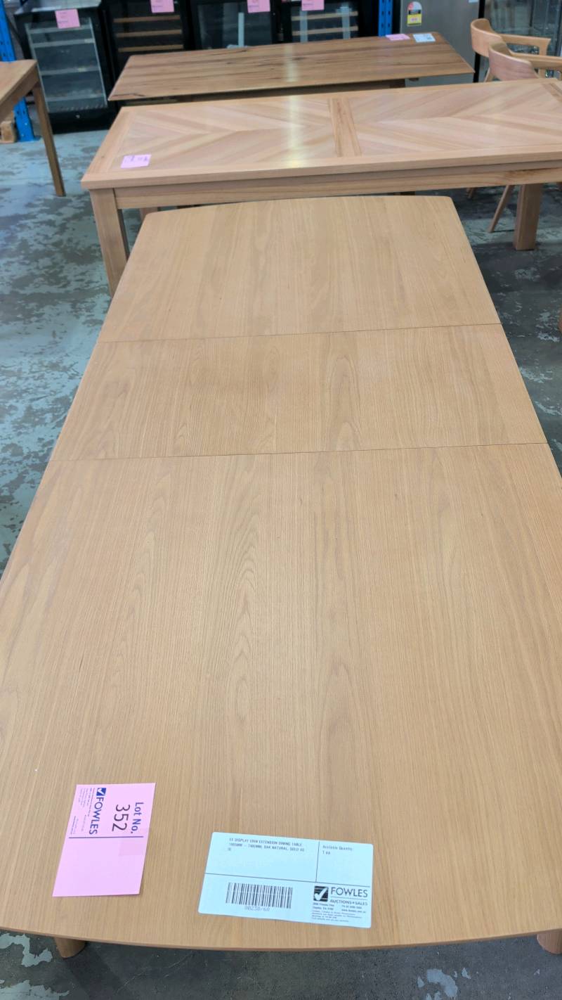 EX DISPLAY ERIN EXTENSION DINING TABLE 1900MM - 2400MM, OAK NATURAL, SOLD AS IS EX DISPLAY ERIN EXTENSION DINING TABLE 1900MM - 2400MM, OAK NATURAL, SOLD AS IS